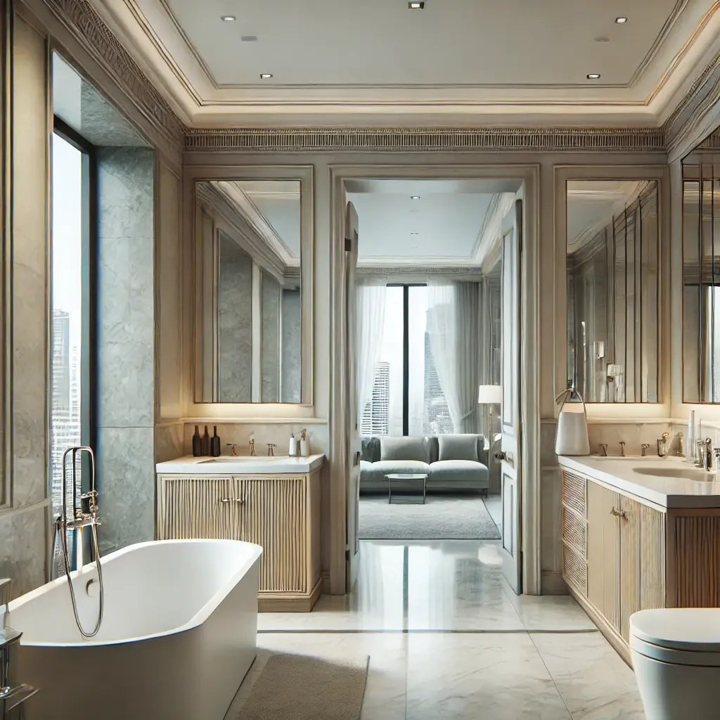 DALL·E 2024-08-01 08.30.54 - A realistic rendering of a luxury bathroom renovation in an upscale Toronto neighborhood, made simpler in design. The bathroom features high-end mater