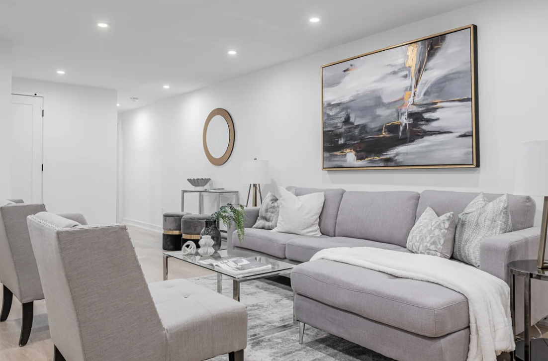 Modern basement finishing by BCR Basements. 
